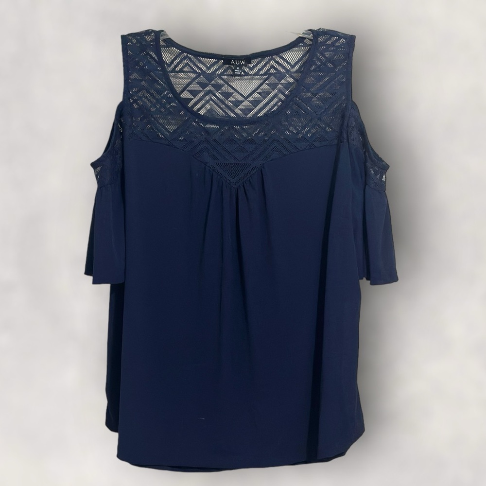 AUW Cold Shoulder Navy Blue Blouse‎ Size XL
